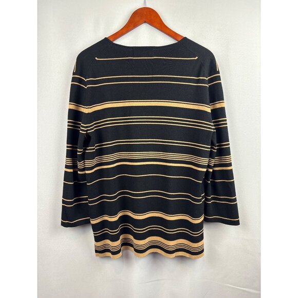 Women’s Easy Spirit Size Large Black & Sand Striped Long Sleeve Blouse - Picture 4 of 4